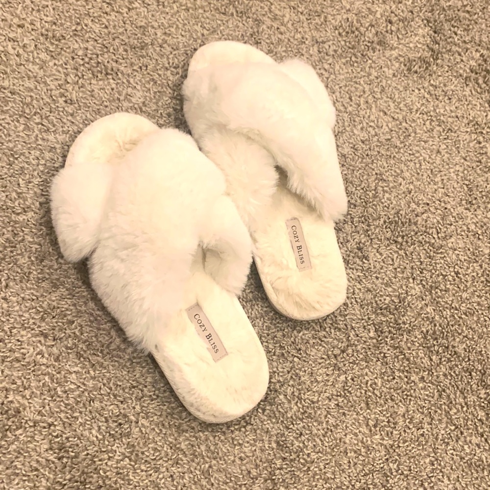 White fuzzy slippers